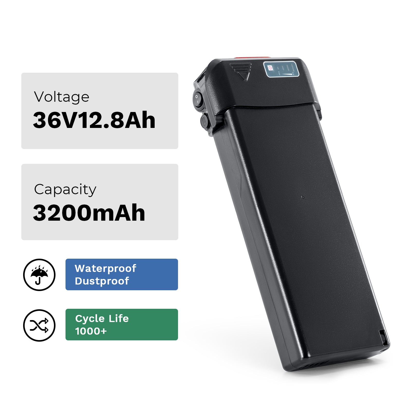 36V12.8Ah(473Wh) E-Bike Li-ion Battery Rear Rack Replacement Battery without Charger for Zündapp/ Fongers Telefunken/ EZEGO