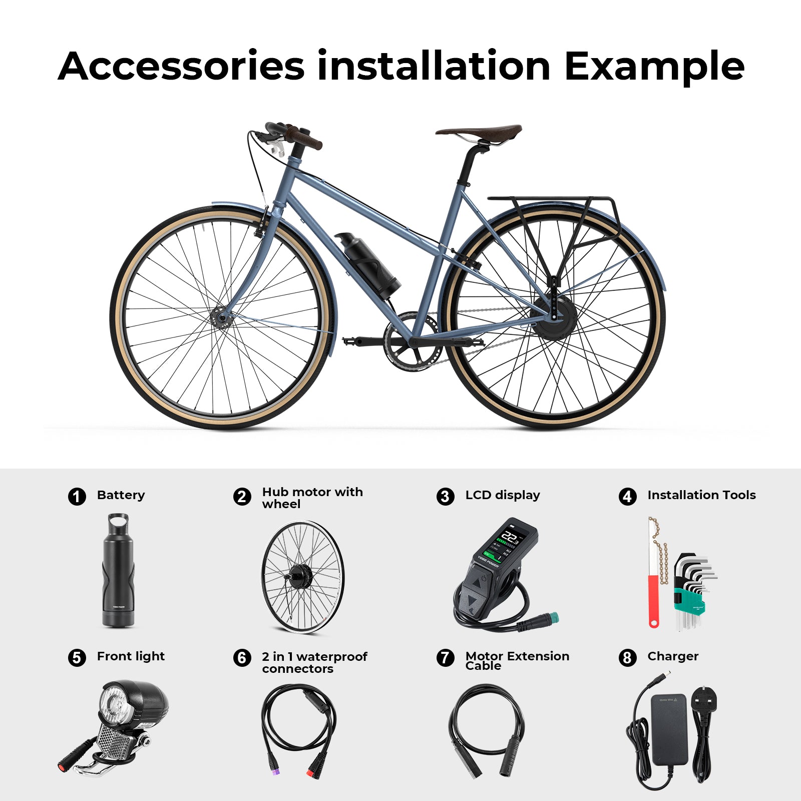 E-Bike Conversion Kit 36V250W 26"/28" Rear Cassette Motor Kit with 36V Bottle Battery Samsung Cell and Integrated Torque PAS Sensor Model A3pro