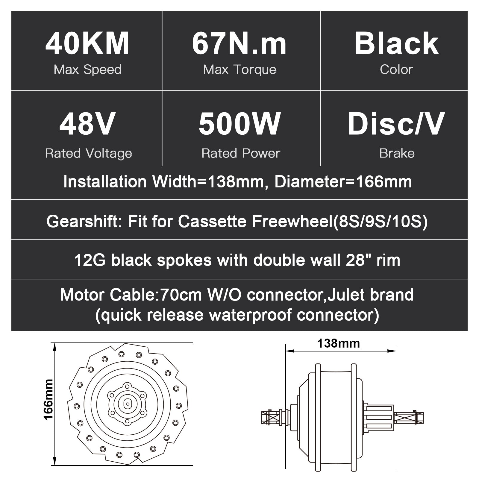 48V500W 28" e-bike Conversion Kit Rear Cassette Hub Motor