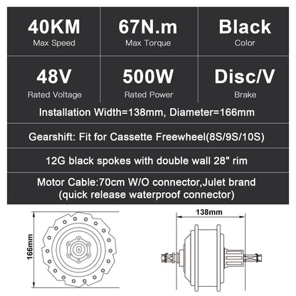 48V500W 28" e-bike Conversion Kit Rear Cassette Hub Motor