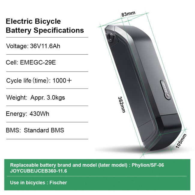 36V11.6Ah Original Li-ion Electric Bicycle Battery for Phylion SF-06L JOYCUBE/JCEB360-11.6