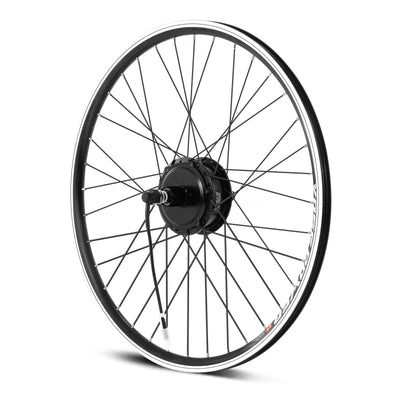 A black electric bicycle hub motor wheel
