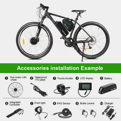 36V250W 26"/28" Front E-Bike Conversion Kit + 36V18Ah HL Mix Battery