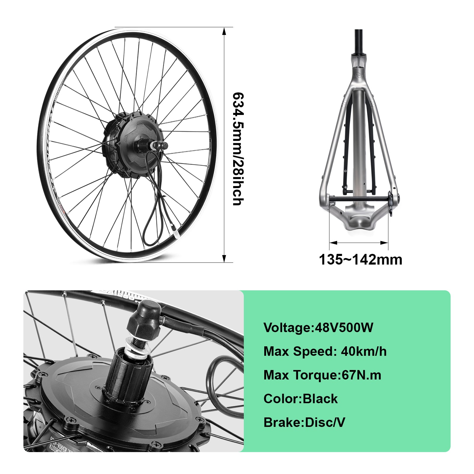 48V500W 28" e-bike Conversion Kit Rear Cassette Hub Motor