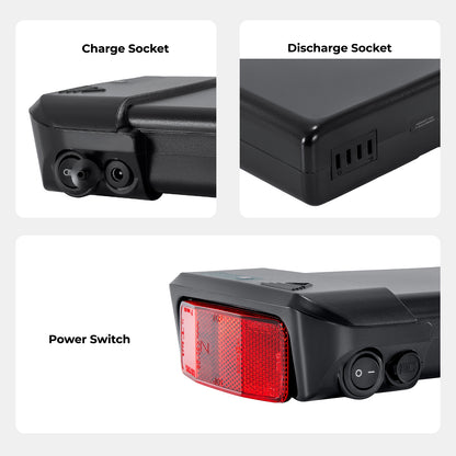 36V12.8Ah(473Wh) E-Bike Li-ion Battery Rear Rack Replacement Battery without Charger for Zündapp/ Fongers Telefunken/ EZEGO