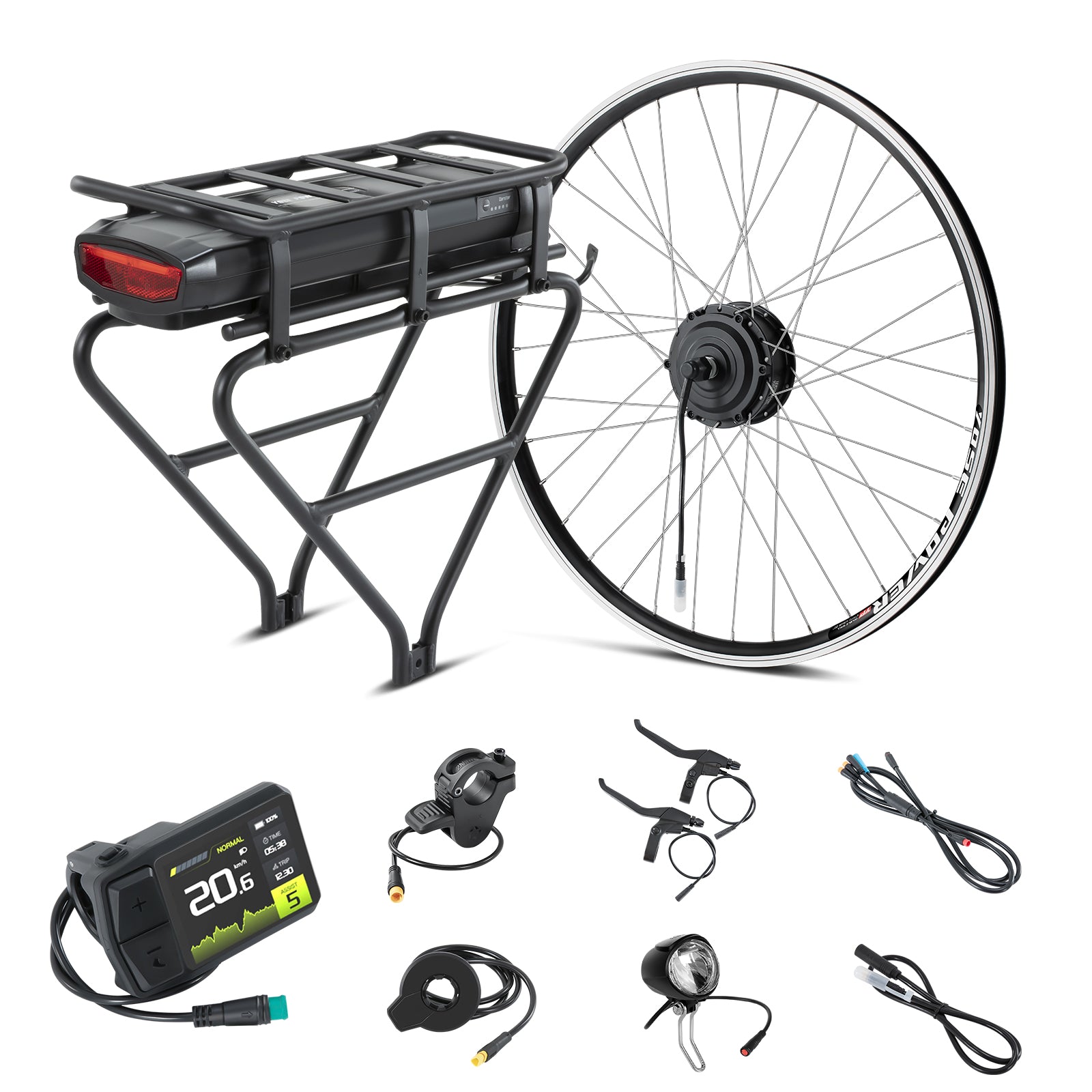 36V250W 28" 44NM Front Motor Kit R1 36V Rear Battery Rack fit Bike Disc V brake