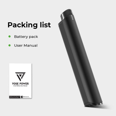 Packing list of the e-bike battery, including the battery pack and user manual