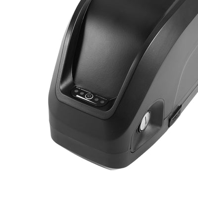 Close-up of an e-bike battery’s power level light