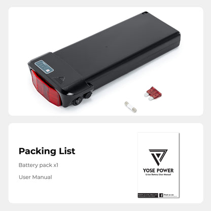 36V12.8Ah(473Wh) E-Bike Li-ion Battery Rear Rack Replacement Battery without Charger for Zündapp/ Fongers Telefunken/ EZEGO