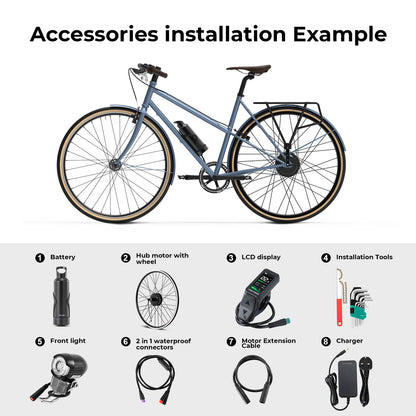 E-Bike Conversion Kit 36V250W 26"/28" Rear Cassette Motor Kit with 36V Bottle Battery Samsung Cell and Integrated Torque PAS Sensor Model A3pro