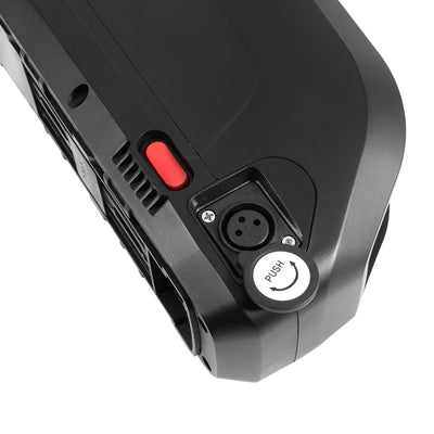 Close-up of an e-bike battery’s socket