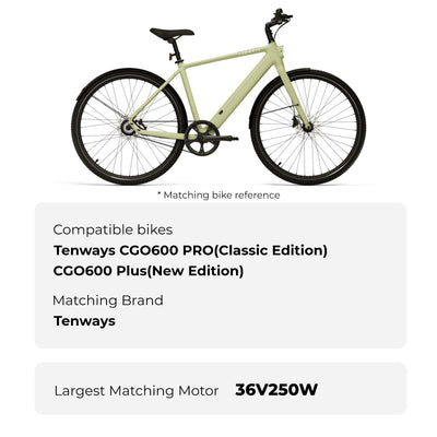 Compatible bikes of YOSE POWER e-bike battery (SKU: 21-201-00345-B): Tenways CGO600 PRO (Classic Edition) and CGO600 Plus (New Edition). Maximum compatible motor: 36V 250W.