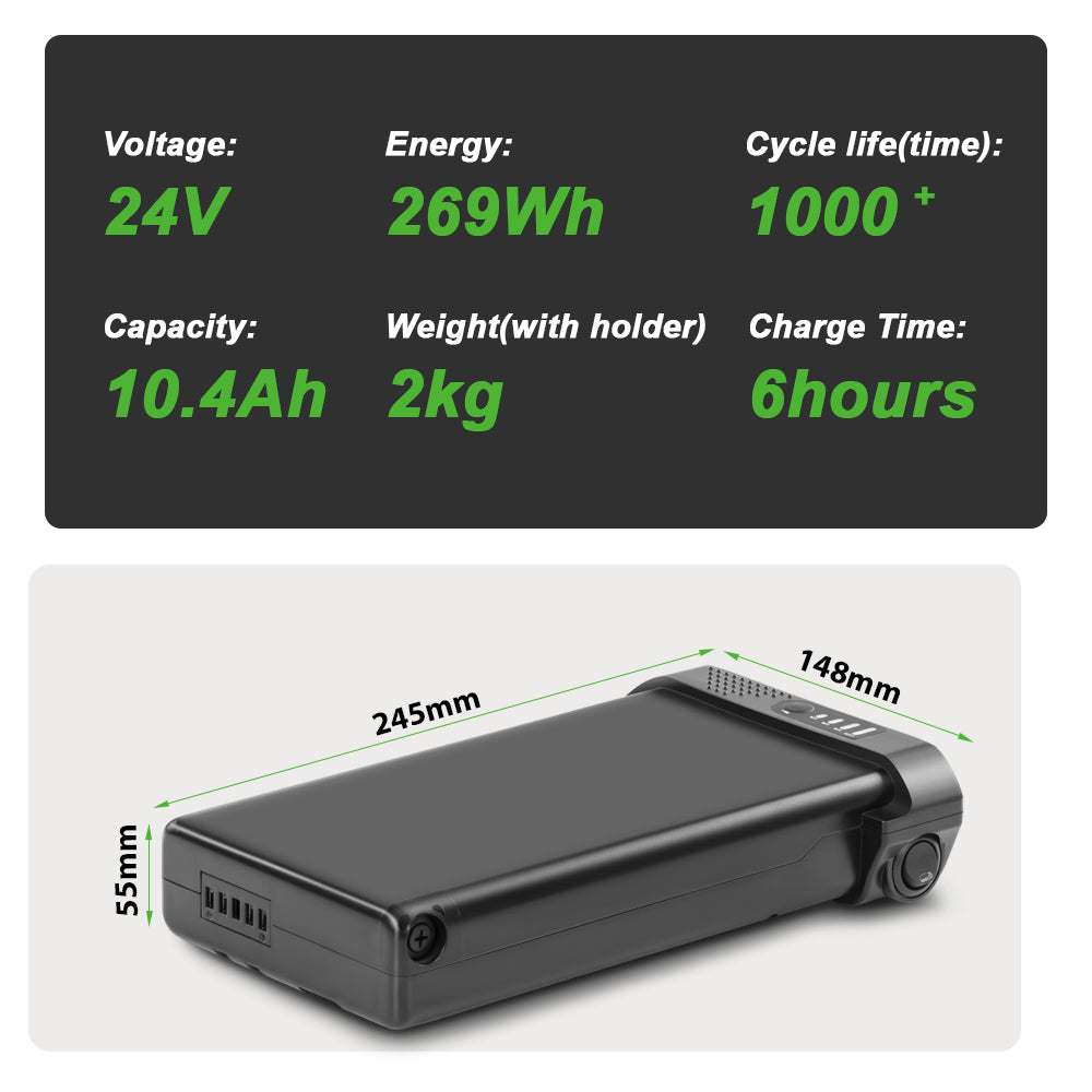 24V10.4Ah Lithium-ion Rear E-Bike Battery Pack without Original Battery Shell