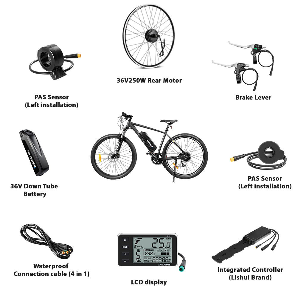36V250W 27.5"/28" Rear E-Bike Conversion Kit for Cassette with 36V13Ah HL1 Battery